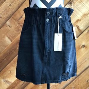 Buckle Bridge by Gly Paperbag Black Denim Mini Skirt Size Large